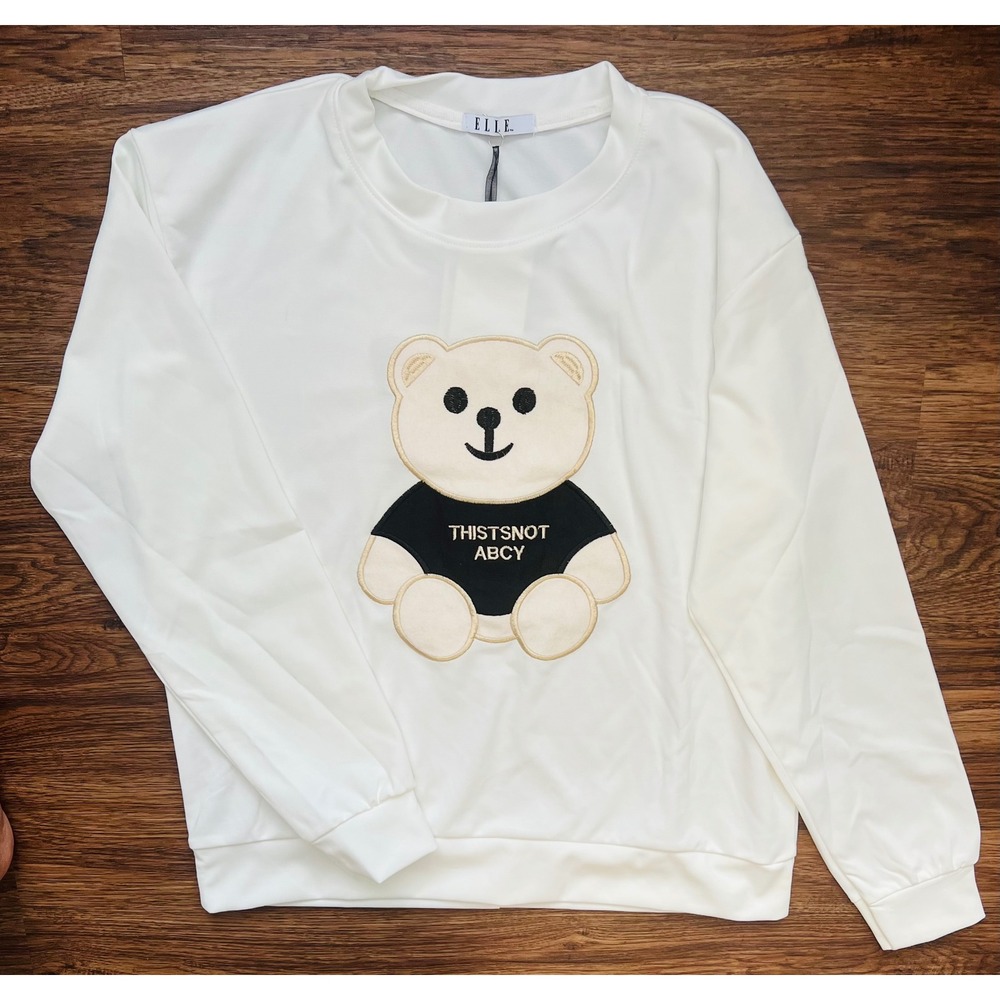 Elle Iris Dress White Teddy Bear Graphic Sweatshirt XL Crewneck Long Sleeve